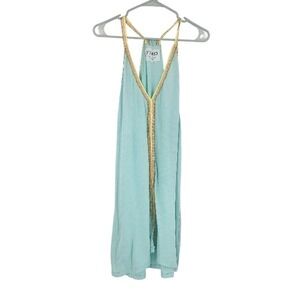 Pitusa Beach Cover-up Dress Blue Turquoise Embroidered V-Neck Racerback One Size